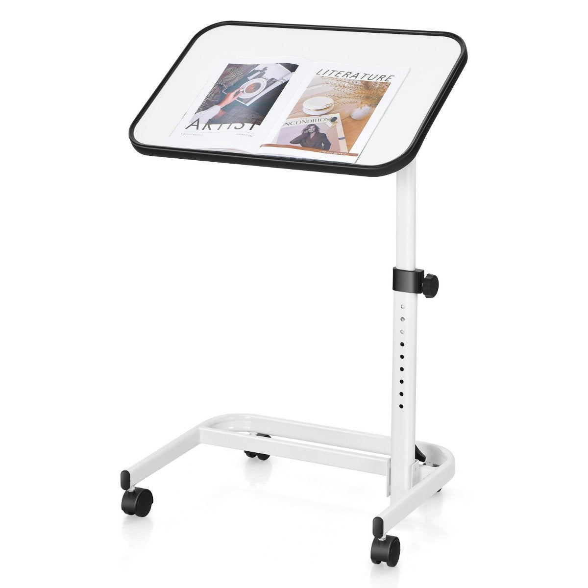 Portable Bedside Table with 9 Level Adjustable Height-Natural