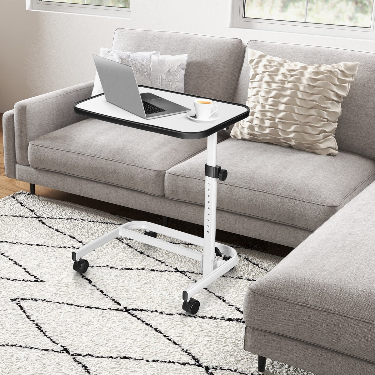Portable Bedside Table with 9 Level Adjustable Height-Natural