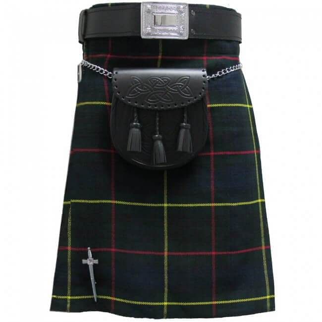 Hunting Stewart Tartan Scottish Men's Kilt Outfit Pin, Buckle, Belt, Sporran Set