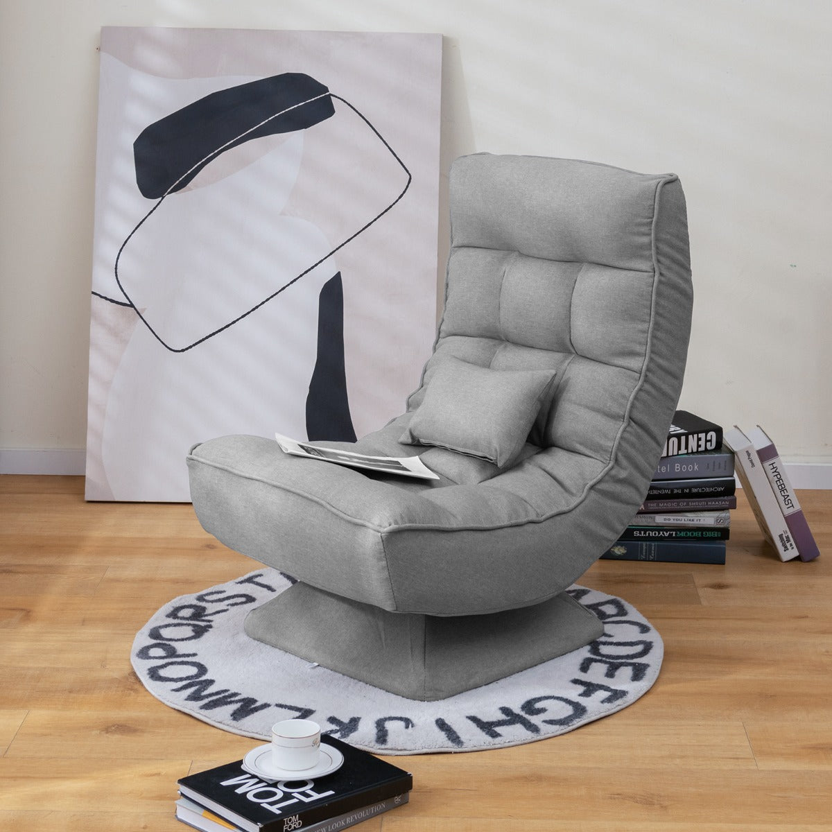 4-Position Adjustable Floor Chair with Swivel Base-Black
