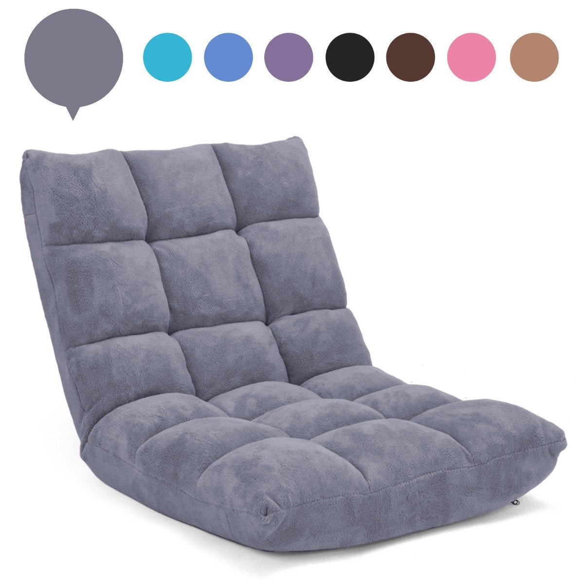 Coral Velvet Floor Gaming Chair with 14-Position Adjustable Back-Black