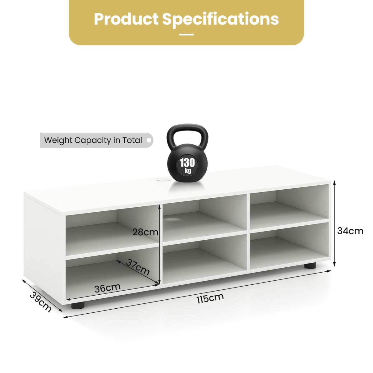 6-Cubby TV Stand TV Console Table with Adjustable Shelves-Grey