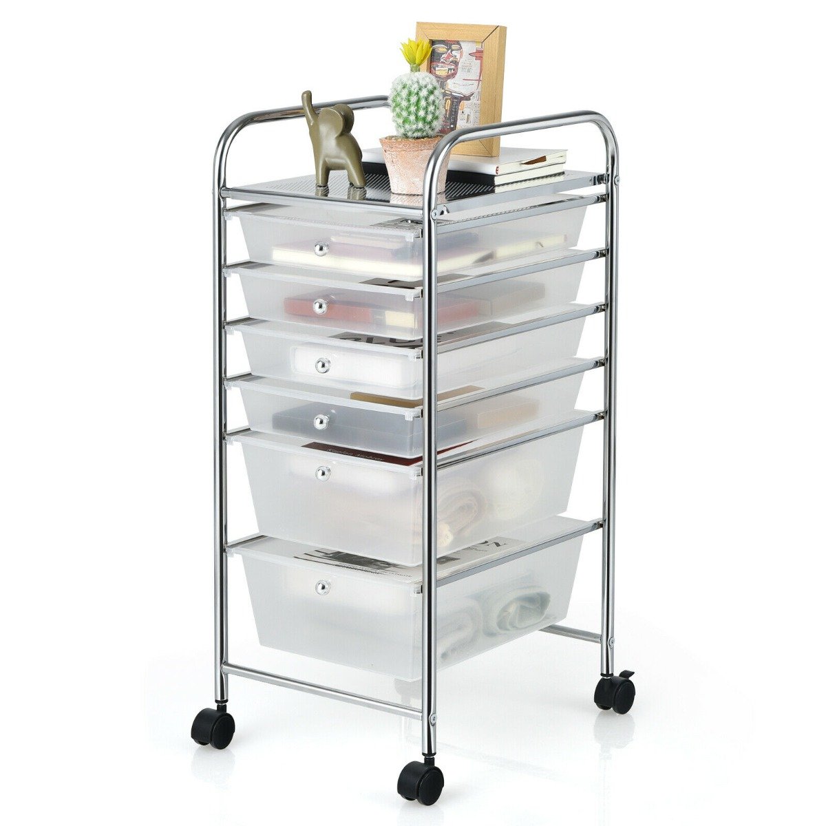 6 Drawers Storage Trolley with 4 Wheels for Makeup Beauty Salon-Colourful