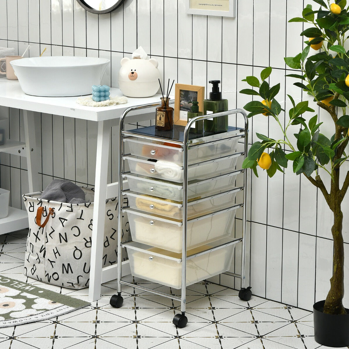 6 Drawers Storage Trolley with 4 Wheels for Makeup Beauty Salon-Colourful