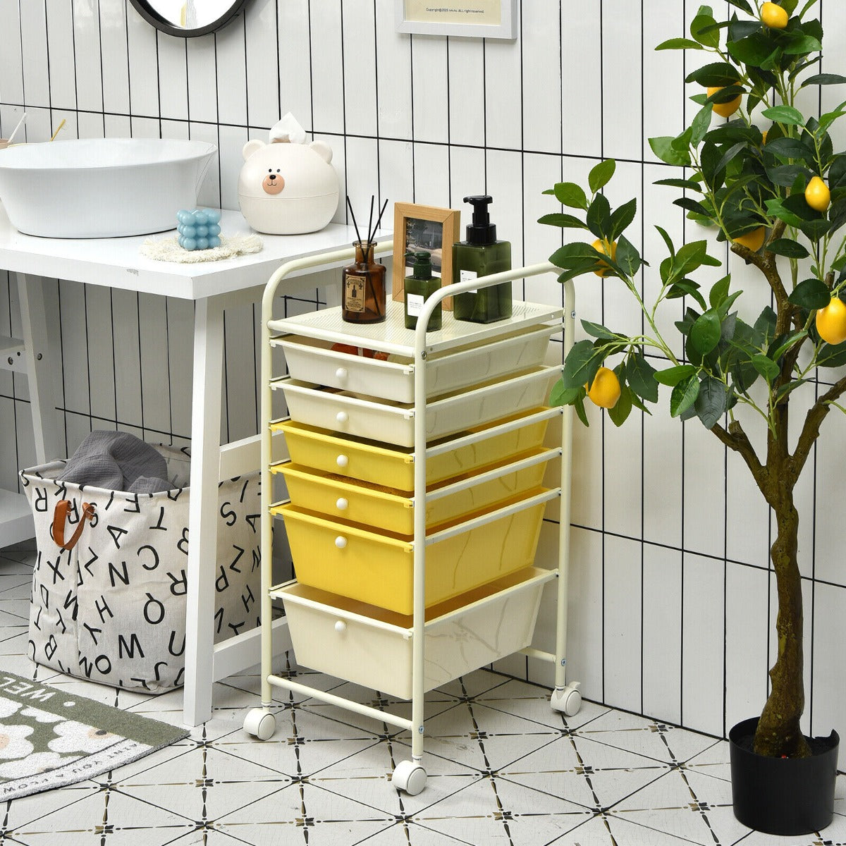 6 Drawers Storage Trolley with 4 Wheels for Makeup Beauty Salon-Colourful