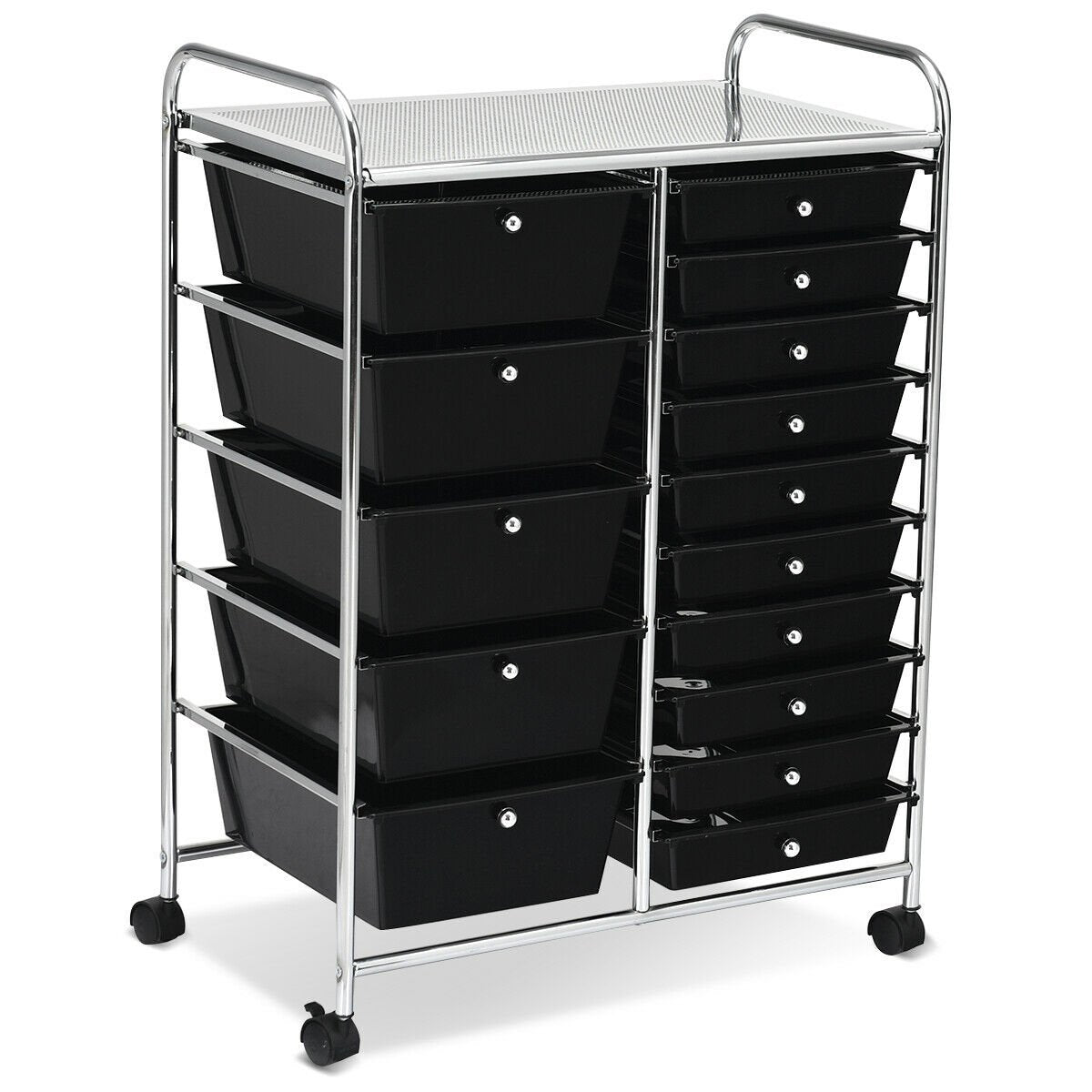 15 Drawer Rolling Storage Cart with 4 Wheels for Beauty Salon-Black