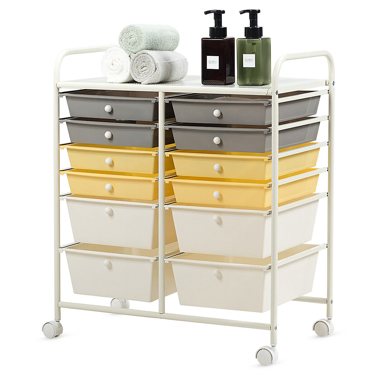 12 Drawers Rolling Storage Cart with 4 Wheels and Brakes-Clear