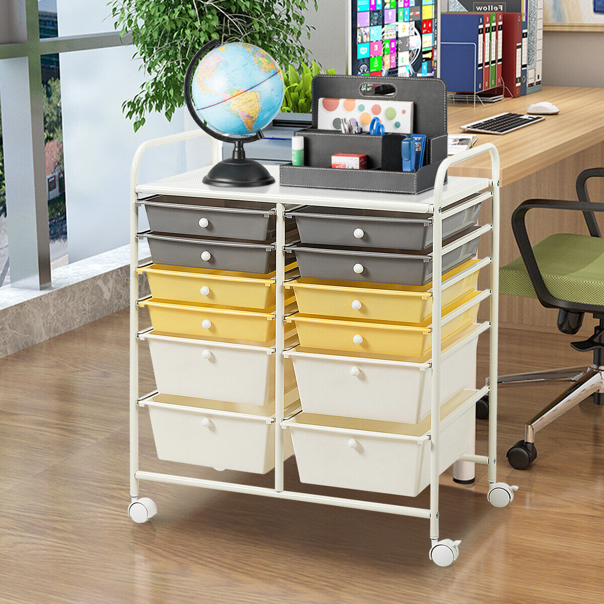 12 Drawers Rolling Storage Cart with 4 Wheels and Brakes-Clear