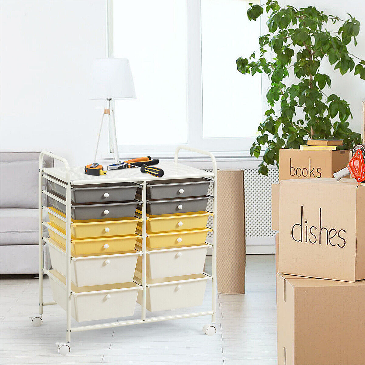 12 Drawers Rolling Storage Cart with 4 Wheels and Brakes-Clear