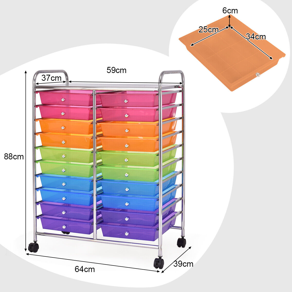 20 Drawers Storage Trolley with 4 Wheels for Beauty Salon-Black