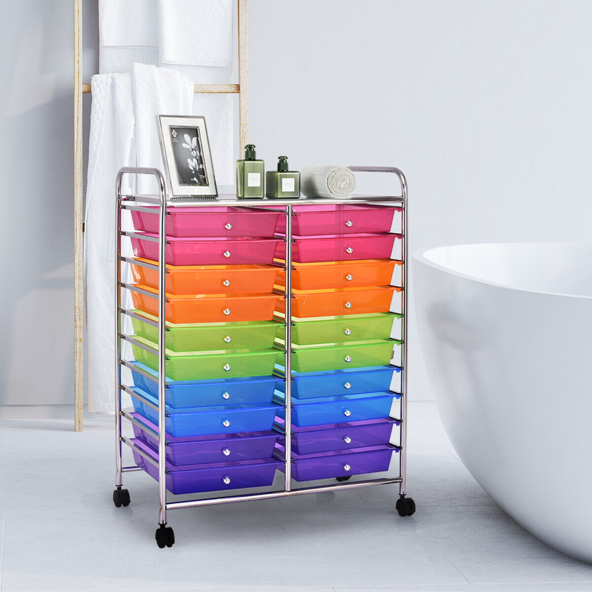 20 Drawers Storage Trolley with 4 Wheels for Beauty Salon-Black