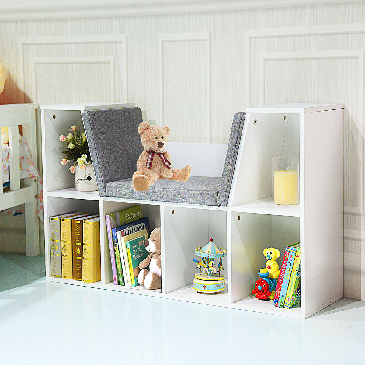 Modern Storage Organizer Cabinet with Seat Cushion-Dark Brown