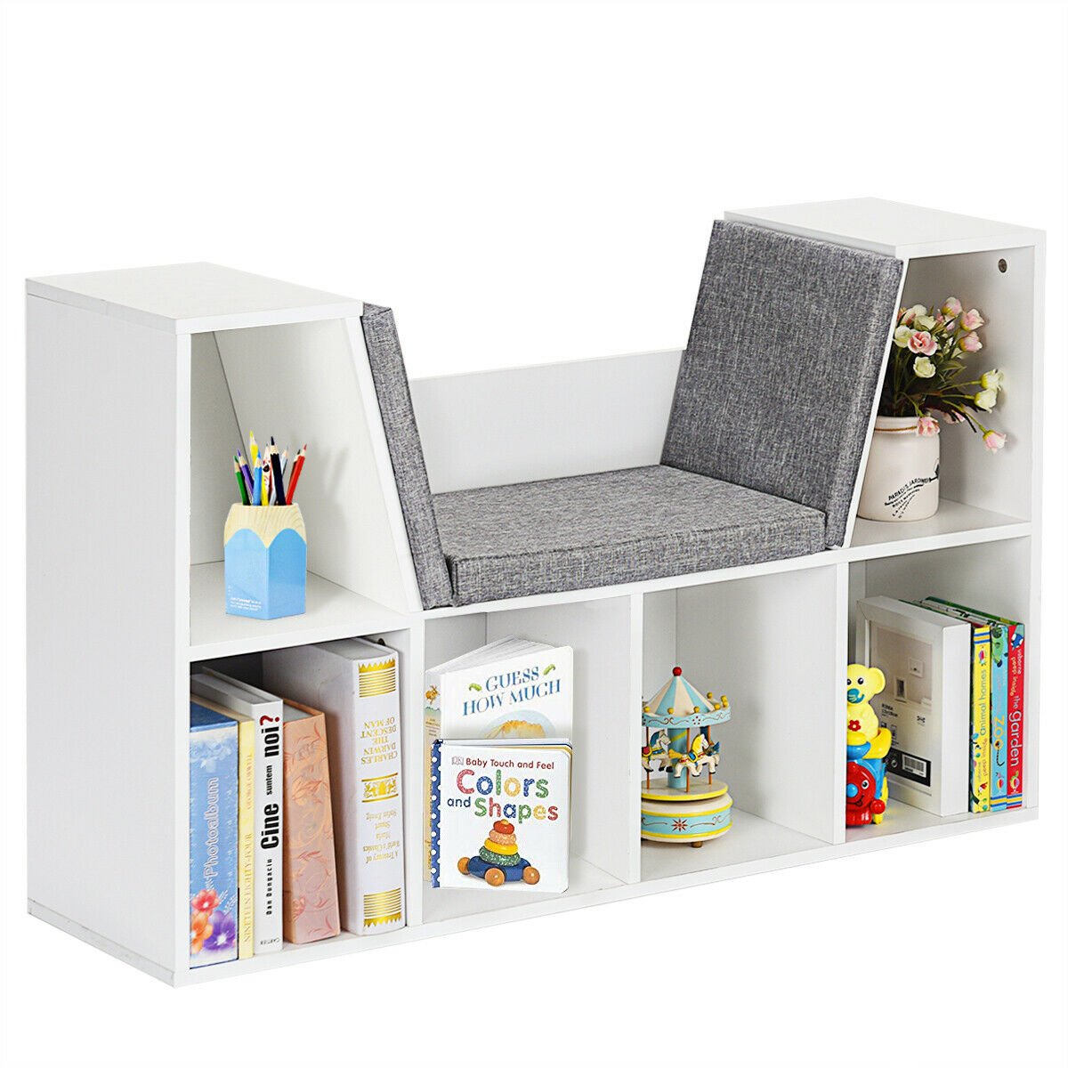 Modern Storage Organizer Cabinet with Seat Cushion-Dark Brown