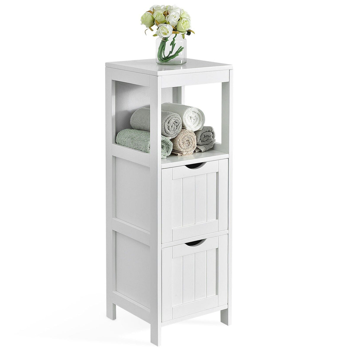 Bathroom Storage Cabinet with 2 Removable Drawers and Open Shelf-Black