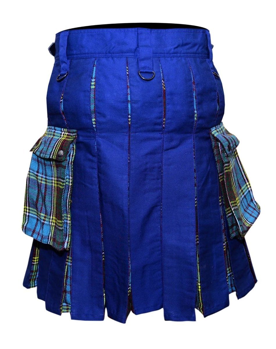 Hybrid Utility Kilt Men 100% Cotton Fashion Dark Blue With Anderson Tartan