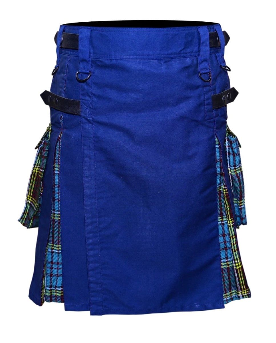 Hybrid Utility Kilt Men 100% Cotton Fashion Dark Blue With Anderson Tartan