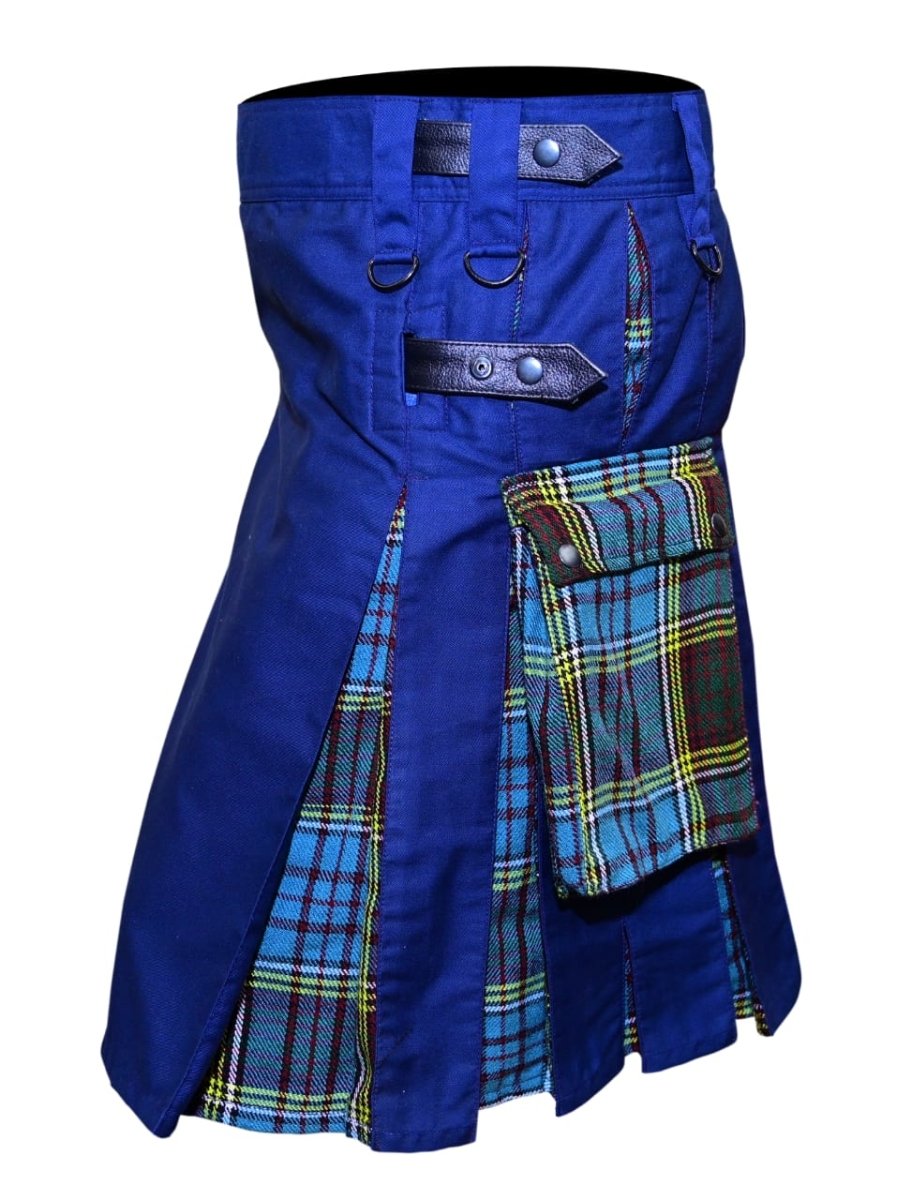 Hybrid Utility Kilt Men 100% Cotton Fashion Dark Blue With Anderson Tartan