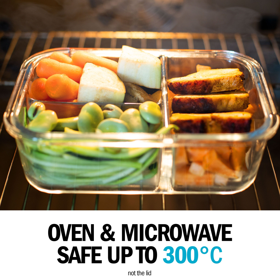 Igluu 3-Compartment Glass Meal Prep Containers with Airtight Lids — 980ml | Pack of 3