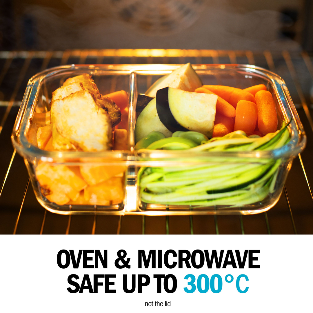 Igluu 2-Compartment Glass Meal Prep Containers | 980ml | Airtight & Oven Safe | 3 Pack