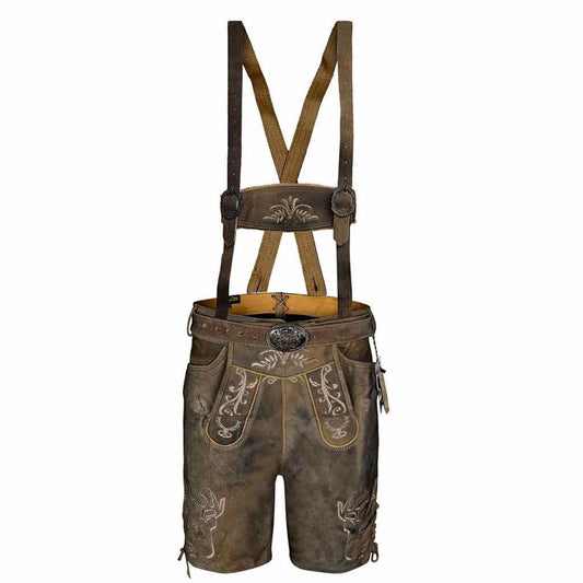 Men’s Antiqued Suede Lederhosen Shorts with Belt & Suspenders