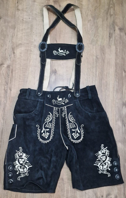 Men's Black Lederhosen | Genuine Bavarian Cowhide Leather with Matching Suspenders
