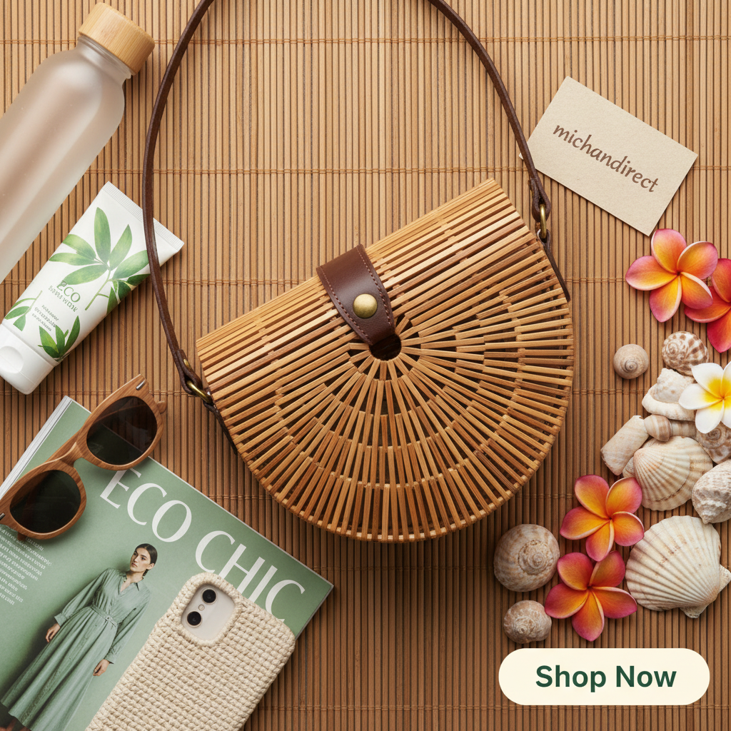 Women's Handwoven Bamboo Tube Bag | Sustainable Shoulder