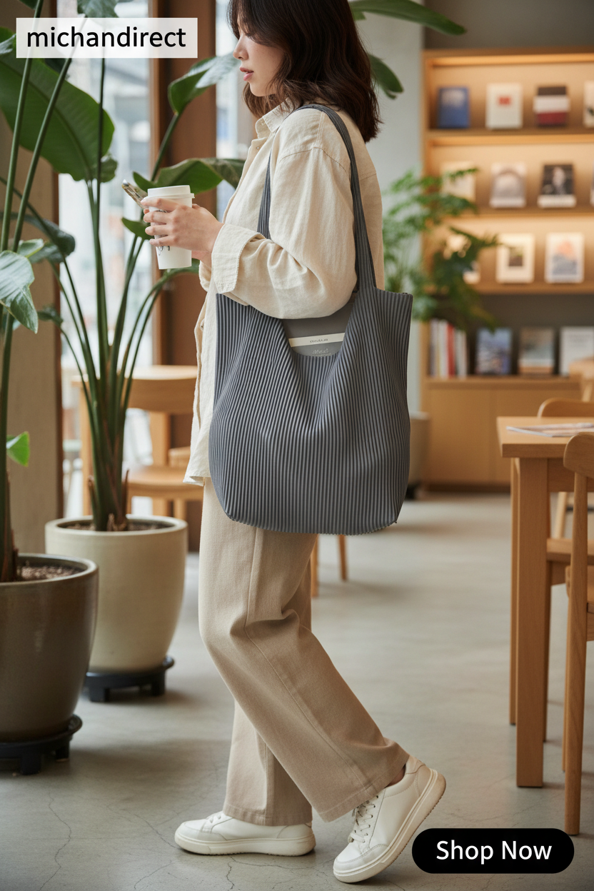 Women's Korean Style Pleated Tote | Large Shoulder Bag