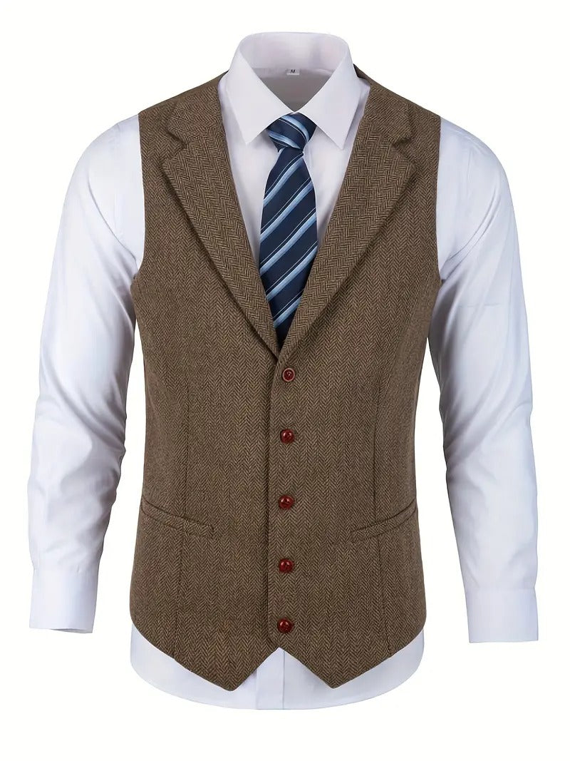 Men's Slim-Fit V-Neck Waistcoat – Formal Business Vest