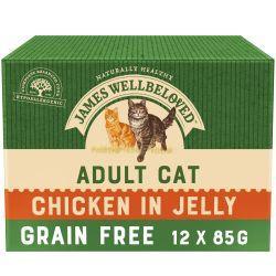 James Wellbeloved Adult Grain Free Chicken in Jelly Wet Cat Food Pouches 12 x 85g - Case of 4