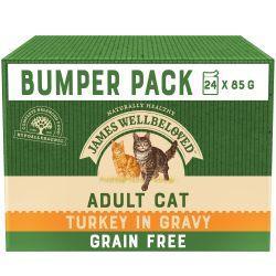 James Wellbeloved Alimento húmedo para gatos adultos sin cereales, de pavo en salsa, 24 unidades, 85 g