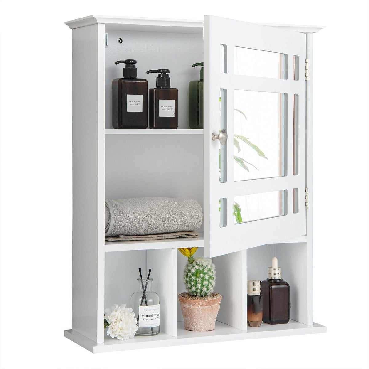 Mirror Door Cabinet with Adjustable Shelf and 3 Compartments-Black
