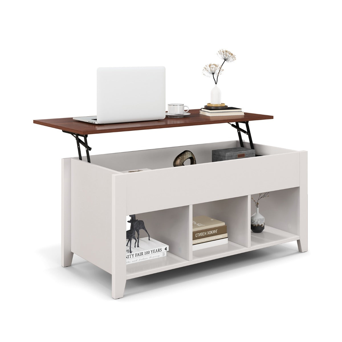 Rising Center Table with Lift Top Hidden Compartment-Black