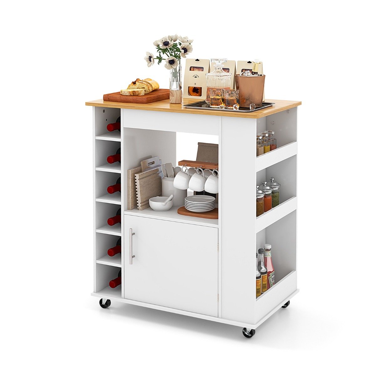 Rolling Kitchen Island with Storage and Towel Rack-Black