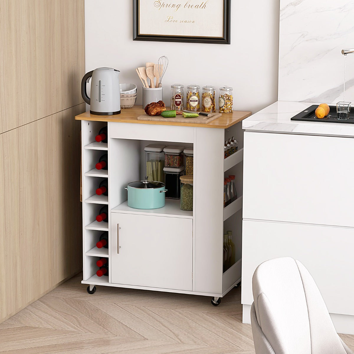 Rolling Kitchen Island with Storage and Towel Rack-Black