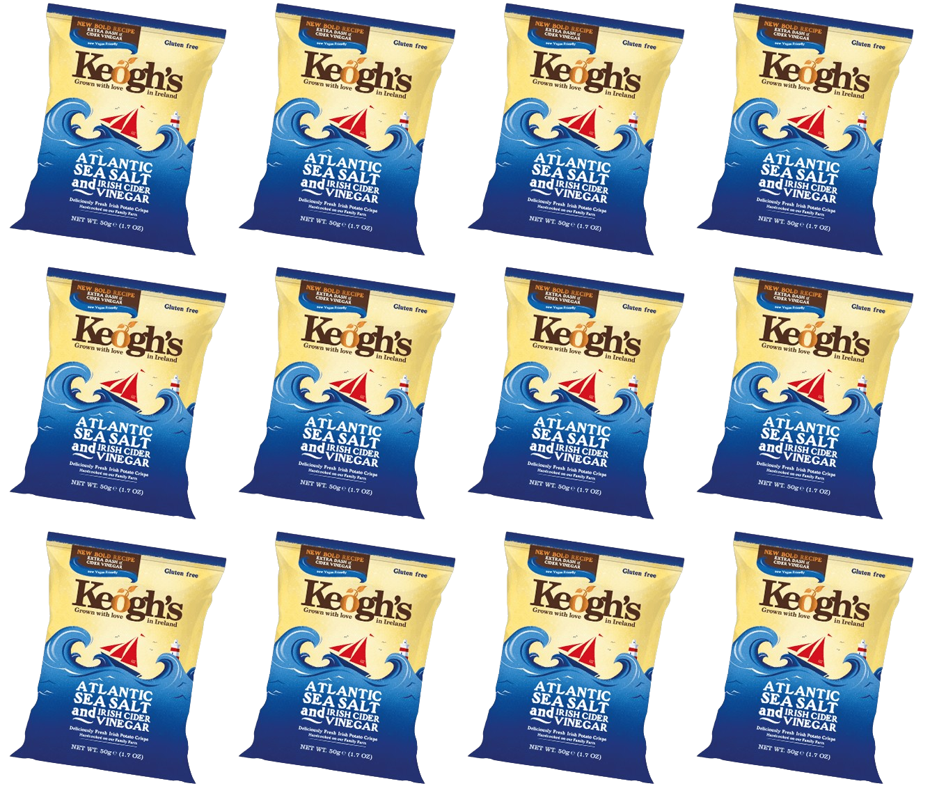 12 x Keogh's Sal Marina del Atlántico y Dulce Vinagre Irlandés 125 g