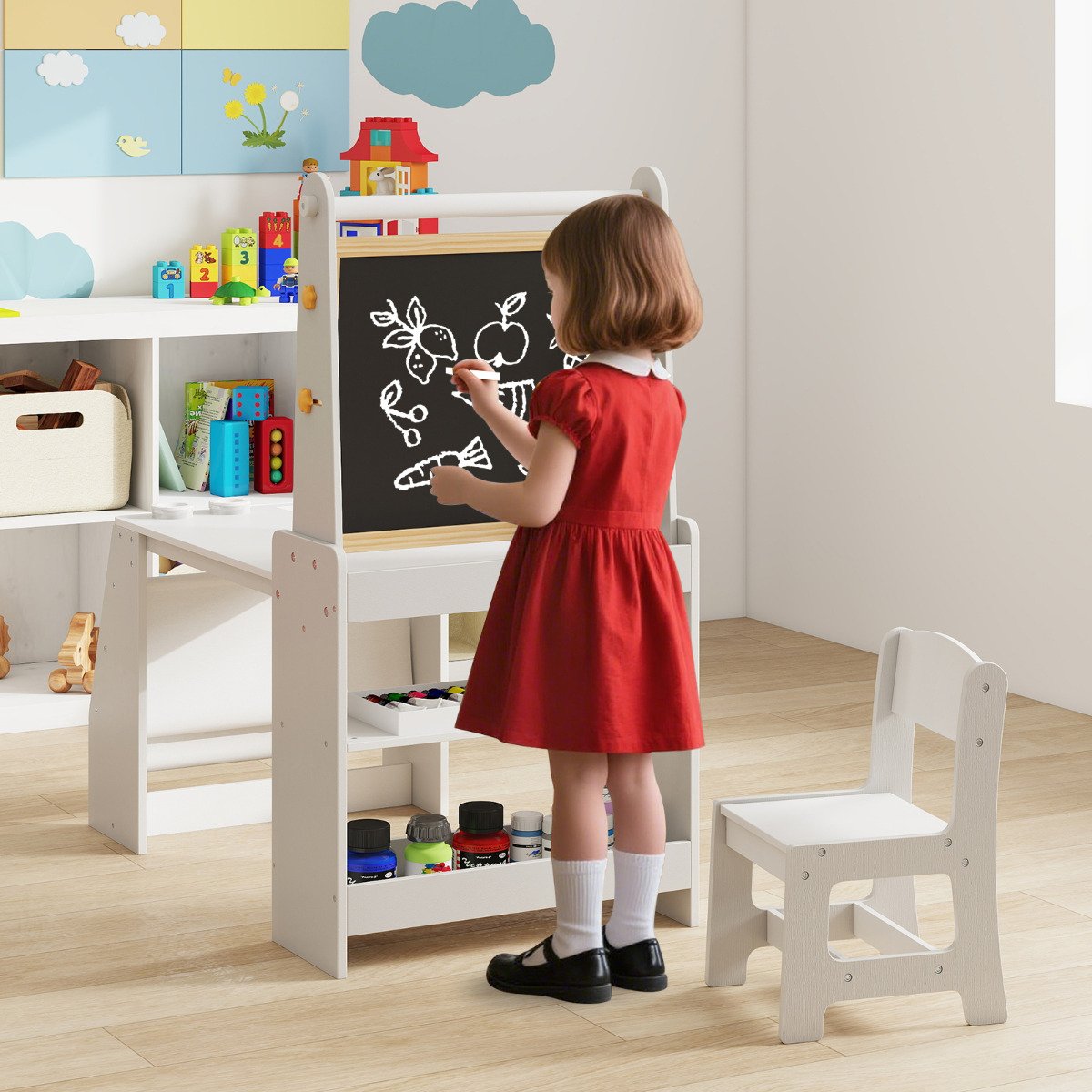 Kids Art Table and Chair Set Multifunctional Kids Activity-Grey
