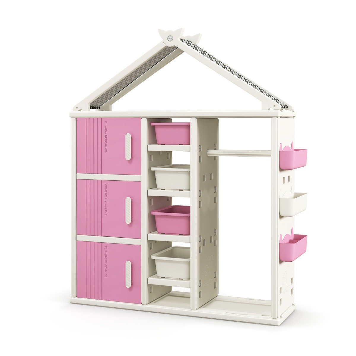 Kids Costume Storage Closet with Storage Bin-Grey