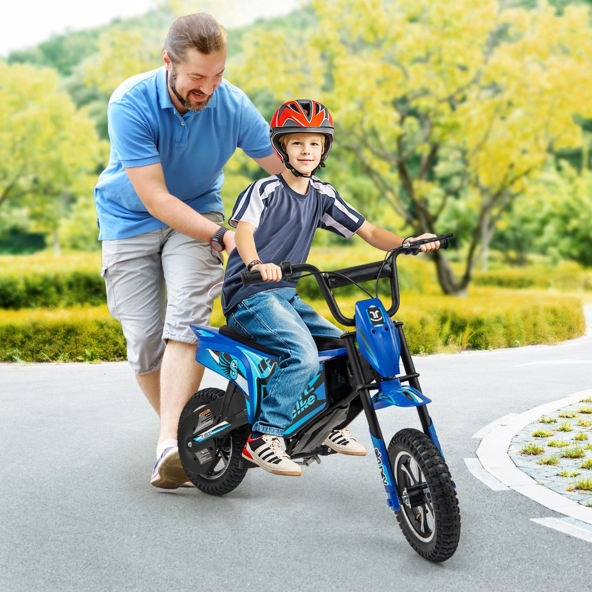 Kids Electric Motorcycle with  Double Battery and Pneumatic Tires-Navy