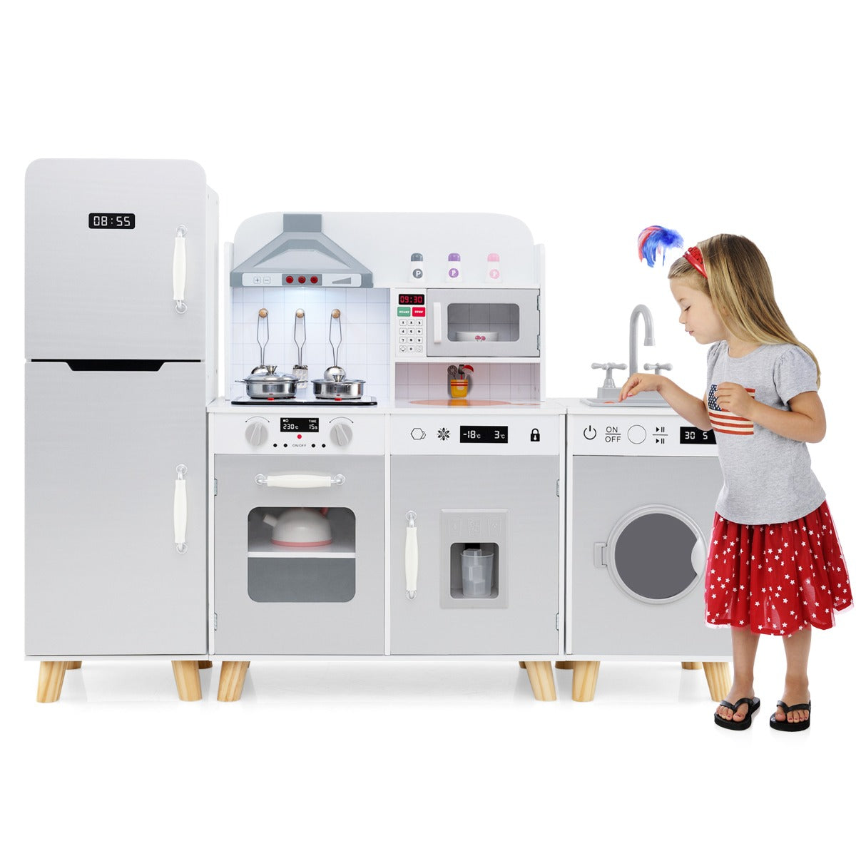 Kids Kitchen Playset with Refrigerator and Washing Machine-Black