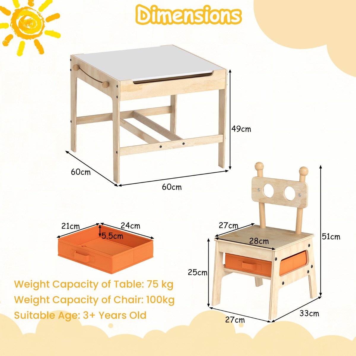 Kids Table and Chairs 4 in 1 Wooden Activity Desk Set (Bear Shape)-Grey