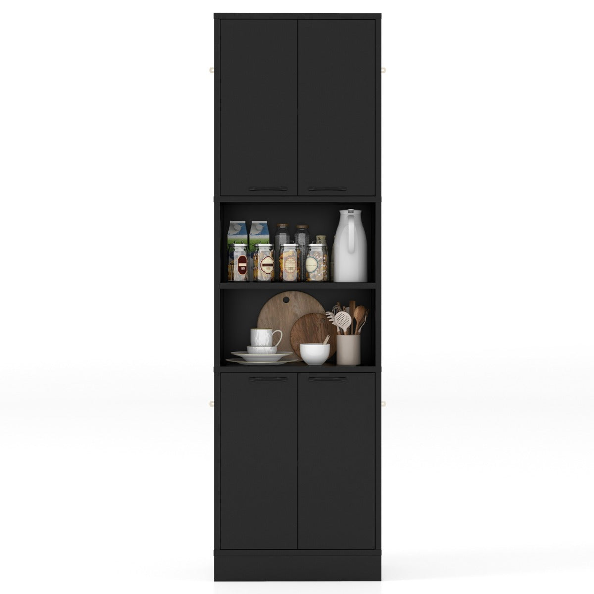 190cm Tall Freestanding Cupboard with Doors and Shelves-White
