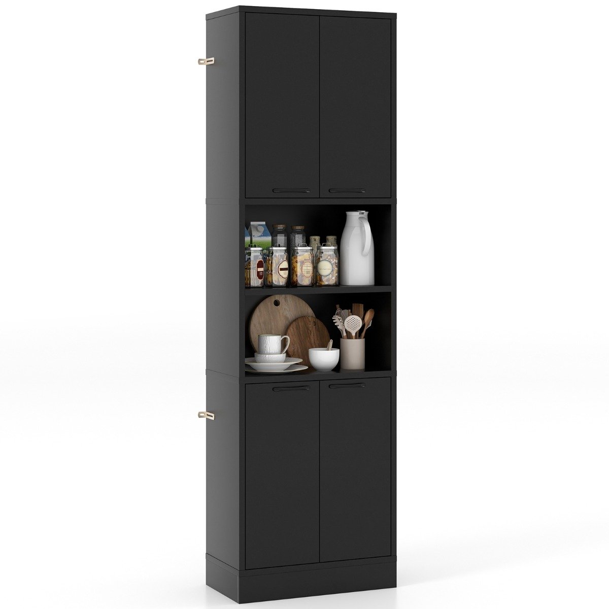190cm Tall Freestanding Cupboard with Doors and Shelves-White