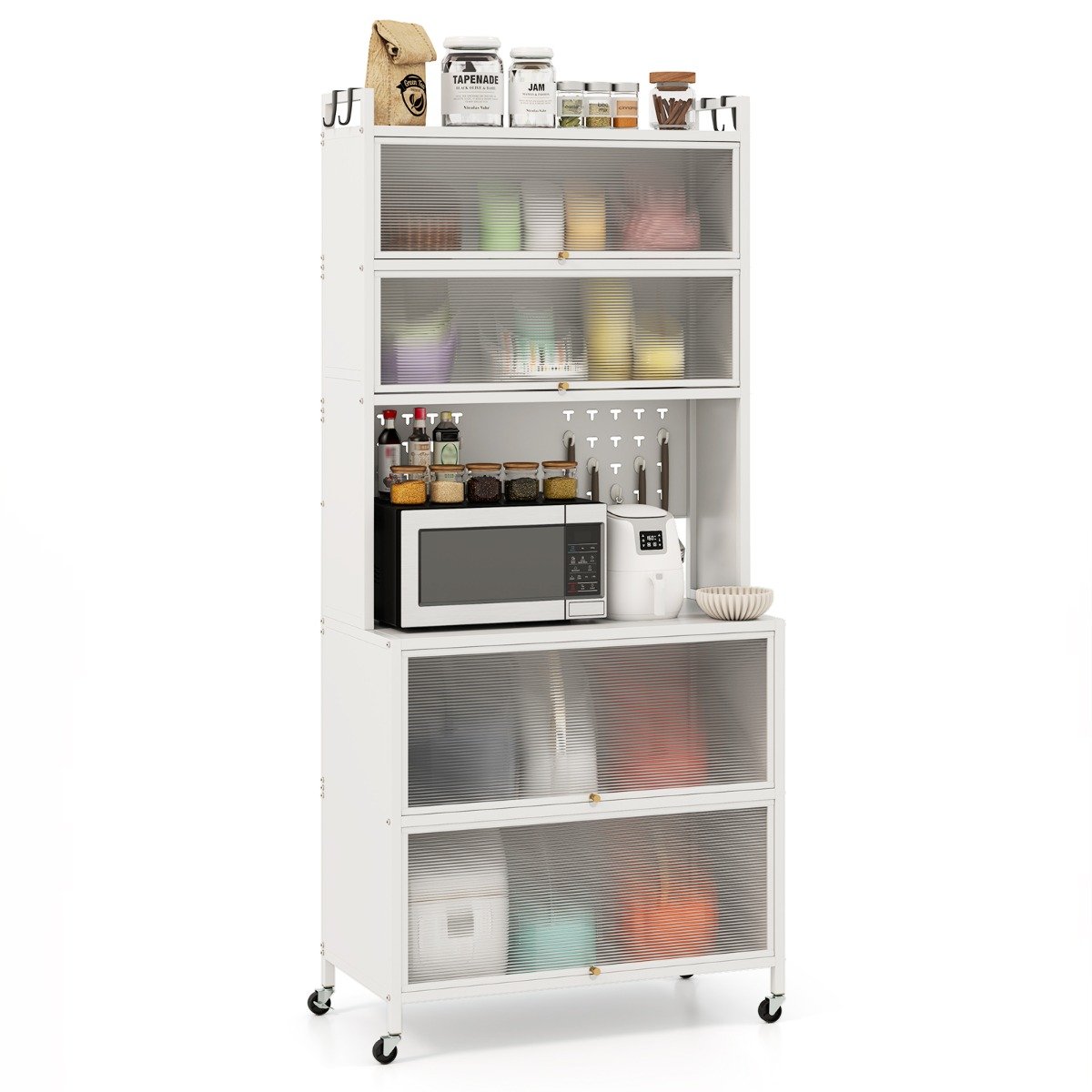 6-Tier Kitchen Pantry Cabinet Buffet Cabinet with Hutch-Black