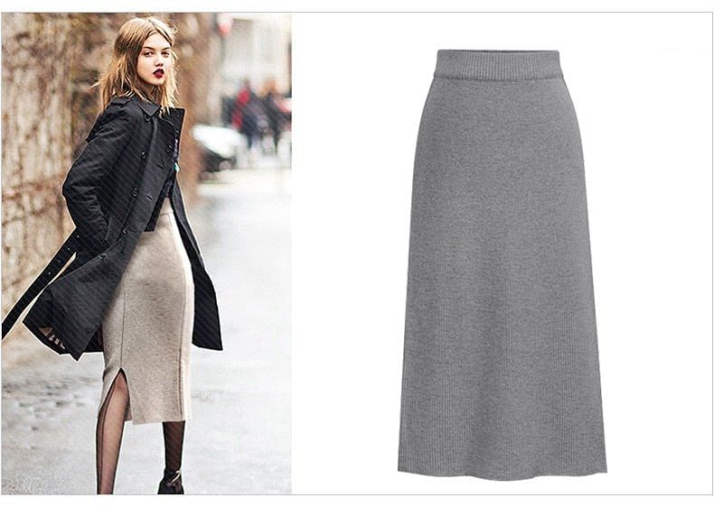 Knit Pencil Skirt Women Plus Size High Waist Skirts Womens Knited Split Midi Skirt Women Aut