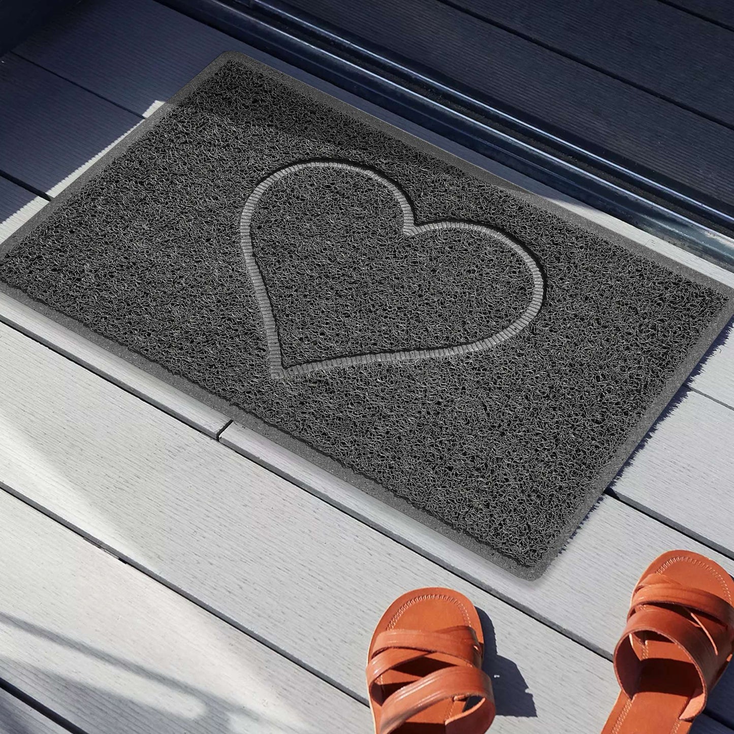 Nicoman Heart Embossed Spaghetti Door Mat | Indoor & Outdoor | Non-Slip | Machine Washable