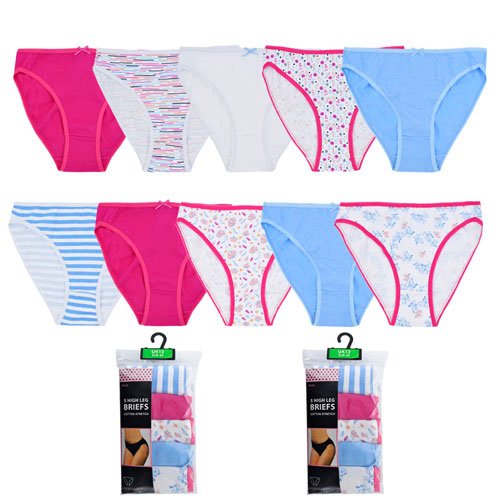 Ladies Assorted Design High Leg Briefs (Pack of 5 Pairs)