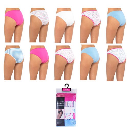 Ladies Assorted Designs High Leg Briefs (Pack of 5 Pairs)