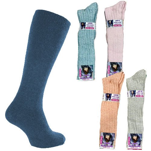 Ladies Long Length Wool Blend 3 Pairs Socks