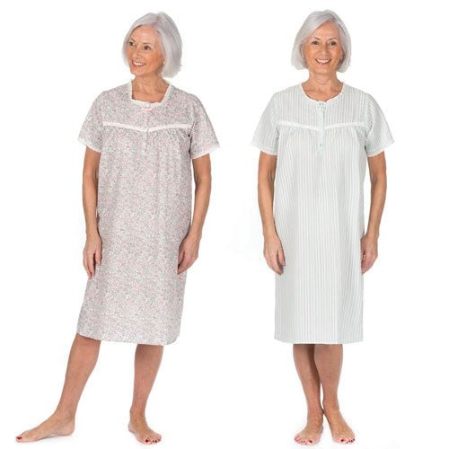 Ladies Short Sleeve Stripe/Flower Design Nightie