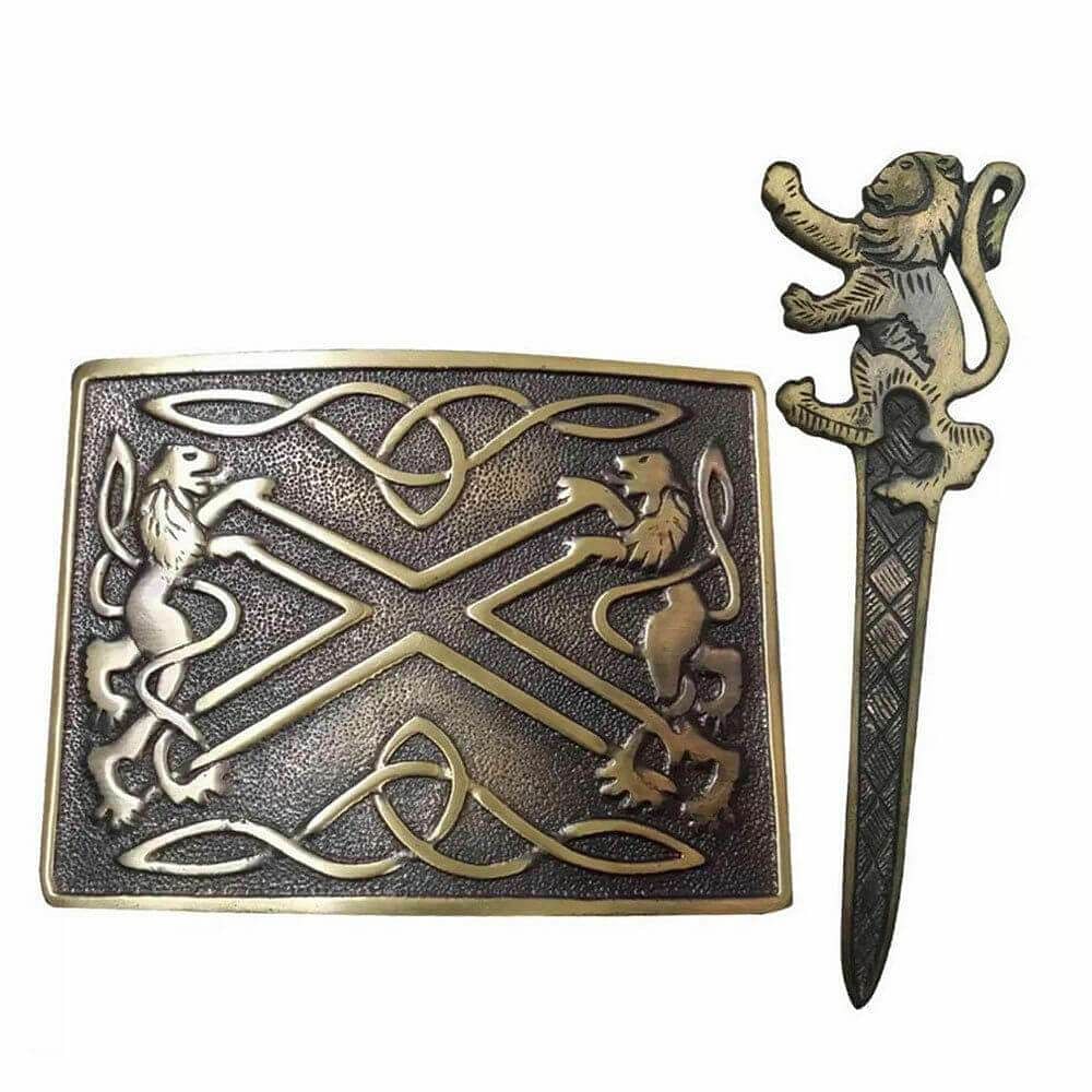 Lion Rampant Highland Scottish Kilt Traditional Classic Kilt Buckle & Pin Antique Finish